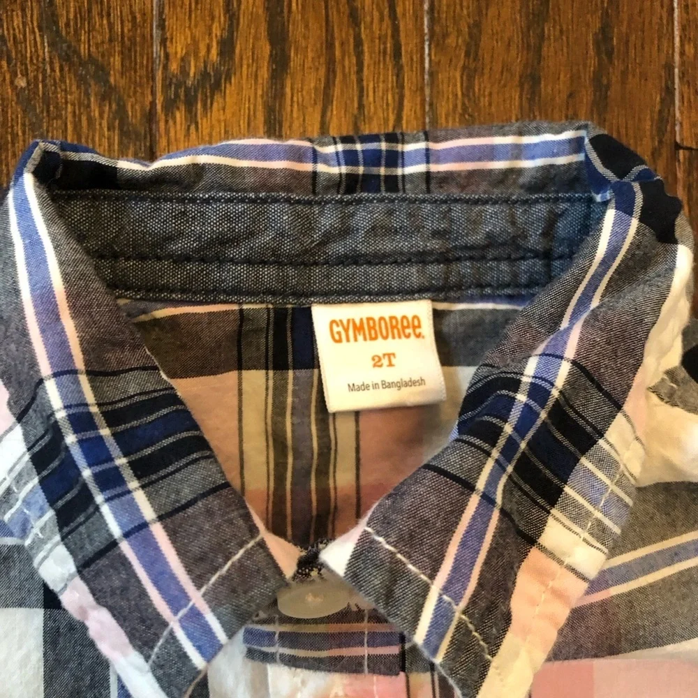 GYMBOREE Boys 2T Pink/White/Blue Plaid Long/Short Sleeved Button-Down Shirt EUC! - Picture 7 of 9